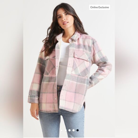 Anthropologie Blank NYC Cabin Fever Shacket Gray/Pink/White Size Medium NWT - Picture 5 of 10